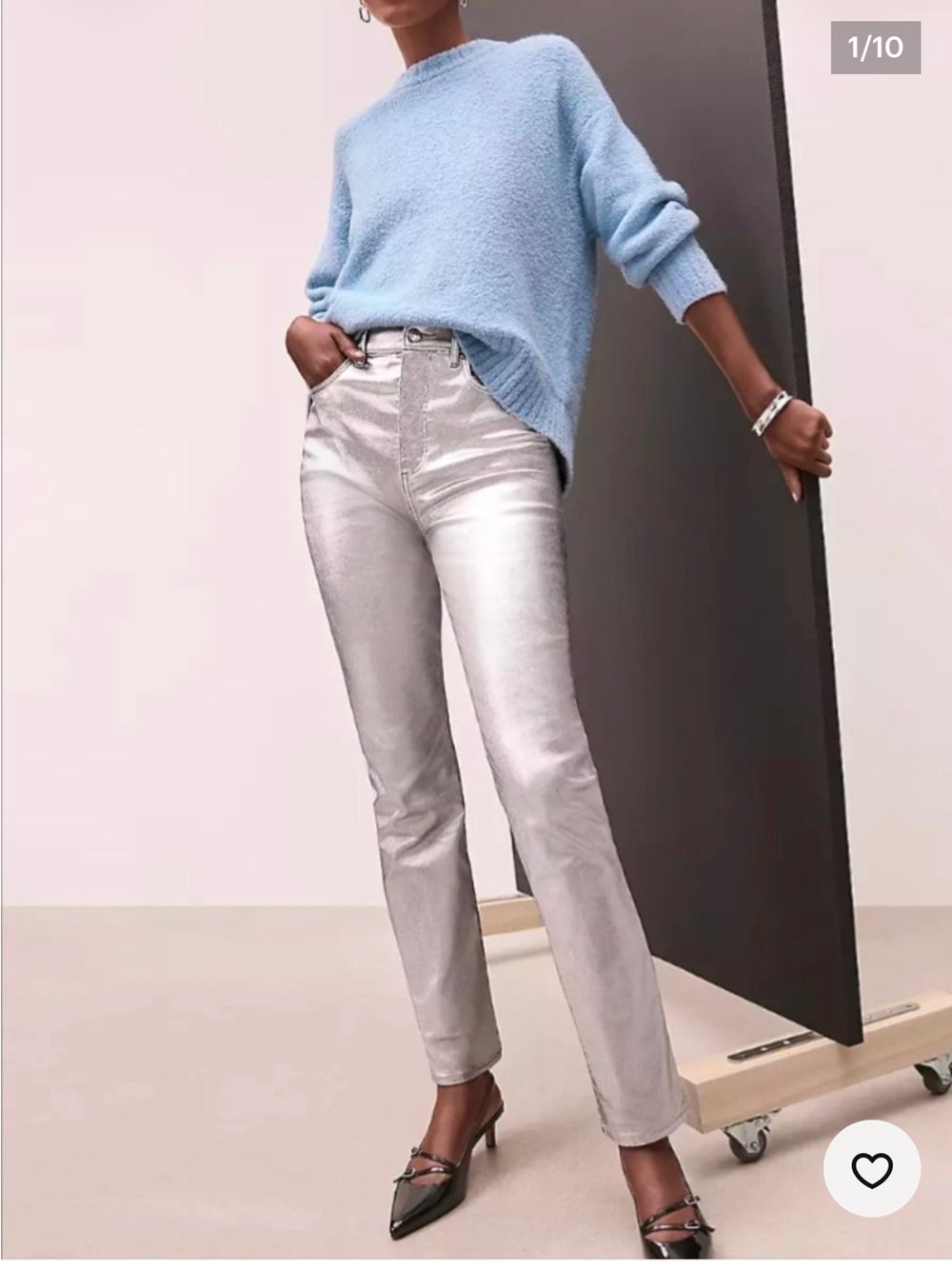 Loft Coated High Rise Straight Jeans in Silver Metallic